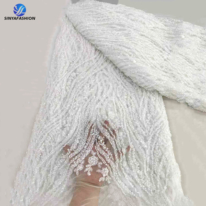 Sinya haute qualité luxe perlé dentelle tissu 5 Yards vert africain paillettes perles <span class=keywords><strong>Tulle</strong></span> élégant fête de mariage <span class=keywords><strong>Dressing</strong></span> - Product Image 6