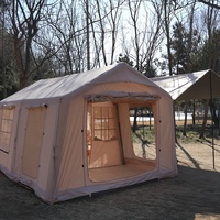 Tente de camping pliable, résistante à la pluie, extra-haute, 2 chambres, 12 m², tente de fête en plein air, tente gonflable avec auvent à poteaux
