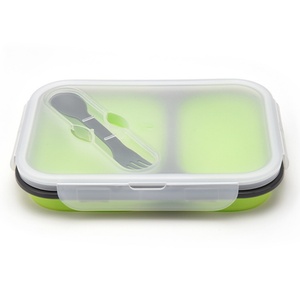 Silicone Food Storage Collapsible Containers Heat in Microwave 2 <b>Compartment</b> Folding Silicon Bento <b>Lunch</b> <b>Box</b> With Lid - Product Image 1