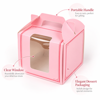 Boîte à gâteau rose poudré en gros avec impression décorative sur le bord et poignée de transport pour collections de mini-desserts