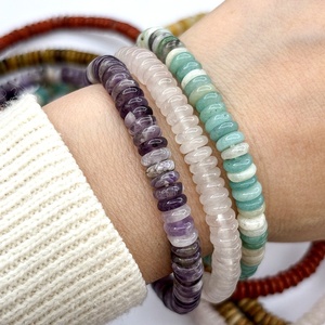 Pulseiras de Pedra Natural Redondas e Planas 6x2mm, Braceletes Empilháveis de Gemas Rondelle, Joias de Cristal por Atacado - Product Image 2