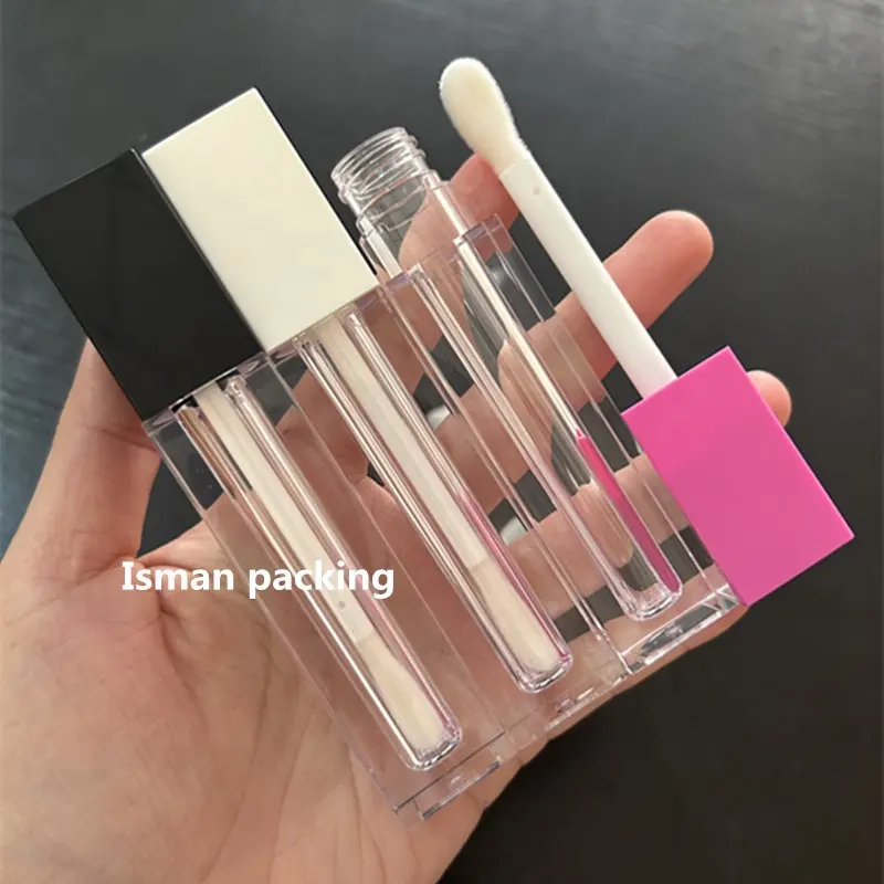 Biểu Tượng Tùy Chỉnh Rỗng Vuông Xách Tay Hot Hồng Trắng Đen Top Lip Gloss Chai Rõ Ràng Container Ống Với Lớn Cây Đũa Phép Bàn Chải 5Ml