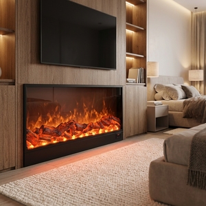 <strong>Wall</strong> Mounted Electric <strong>Fireplace</strong> 120cm Steel and Tempered Glass LED Realistic Flame 36W Silent Motor Remote Control - Product Image 4