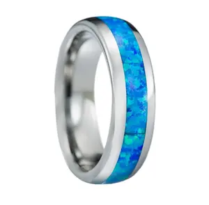 Tungsten Carbide Blue Opal Inlay Comfort Fit Ring Promise Wedding Engagement for Men 8mm 6mm 4mm Band Dome Style Gift Ring