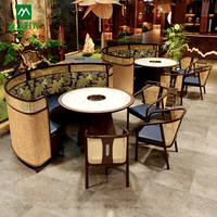 Ensemble de mobilier de salle à manger multi-lounges en bois massif et rotin, design chinois moderne, écologique, pour restaurant, idéal pour hot pot et barbecue