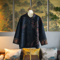 Veste ajustée noire en soie Xiangyun pour femme, broderie Phénix richement travaillée, col montant, simple boutonnage, modèle 5540