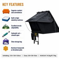 Tente de toit rigide en aluminium triangulaire - Hauteur pliée 18 cm, hauteur dépliée 150 cm, étanche, pour Overlanding SUV OEM