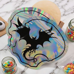 Sacs façonnés recyclés personnalisés sacs découpés à l'emporte-pièce avec couvercle en mylar anti-odeur pochette d'emballage en feuille de forme irrégulière holographique - Product Image 2