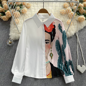 <span class=keywords><strong>Blouses</strong></span> et chemises pour femmes à manches longues en patchwork imprimé printemps automne - Product Image 4