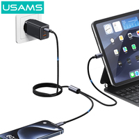 USAMS SJ740 Kabel Data All in One 1.2M PD72W USB C ke Type C 2in1 USB Type-C Pengisian Cepat Kabel Data PD