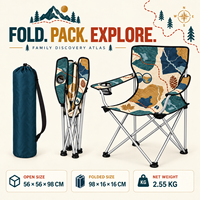 Chaise de camping portable robuste avec accoudoirs, porte-gobelet et motif logo personnalisé pour la découverte de la nature (vente en gros)