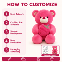 Ours en peluche avec coussin fraise, rose doux, cadeau de la Saint-Valentin