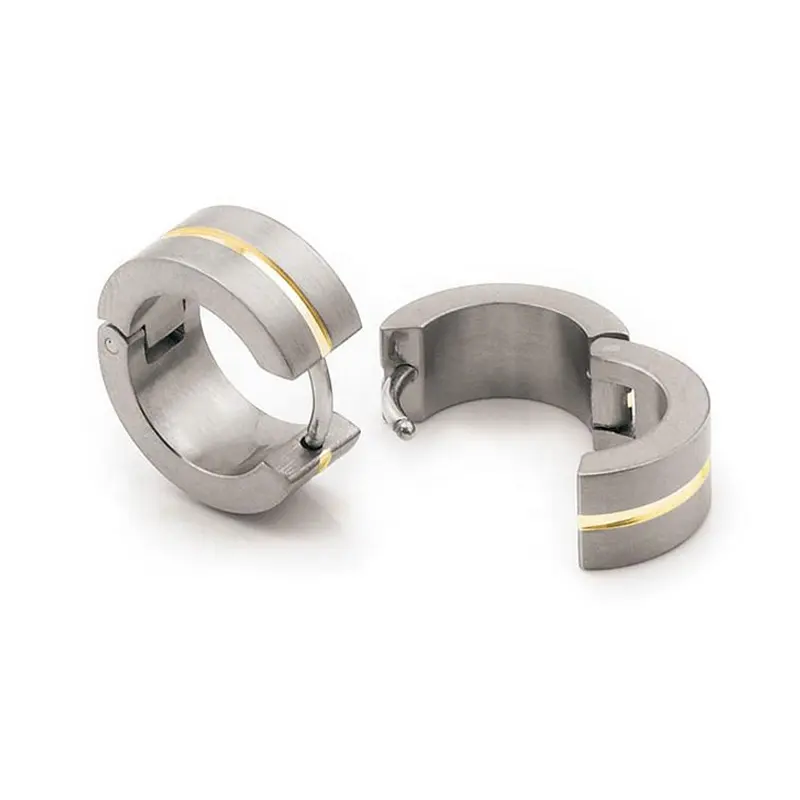Center Gold Channel Design Thick Titanium Huggie Earrings Small Hoop Earrings for Male Female