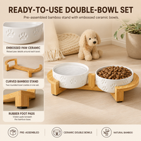 Support pour bols à chien en céramique et bambou pour petits chiens - Antidérapant, écologique, station d'alimentation surélevée pour usage intérieur