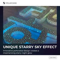 Enseignes lumineuses LED personnalisées avec lettrage ciel étoilé incrusté de diamants, signalétique à motif perforé pour bars et centres commerciaux en acier inoxydable