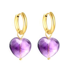 Nouvelles Boucles d'Oreilles Huggie Cœur Romantique en Zircon, Bijoux Saint-Valentin en Acier Inoxydable, Créoles en Cristal Violet pour Femme - Product Image 1