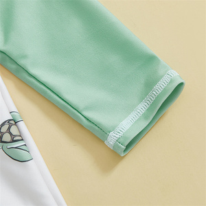 Traje de baño de manga larga con estampado de tortuga, cocotero, velero, cuello simulado, cremallera, para niños pequeños, 1 unidad - Product Image 3