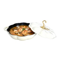 Panci Casserole Datar Bentuk Labu dari Besi Cor Prancis dengan Lapisan Enamel Vitreous, Peralatan Masak Dekoratif, Panci Masak Dutch Oven dari Besi Cor