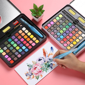 XinyiArt – ensemble de 48 couleurs Premium, peinture à l'eau solide, pinceaux à eau, Kits d'<span class=keywords><strong>aquarelle</strong></span> avec boîte en métal <span class=keywords><strong>pour</strong></span> adultes débutants - Product Image 1