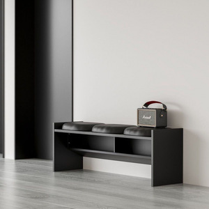 Scandinavian Solid Wood Shoe Bench With Leather Cushion Storage For Entryway Living Room - Product Image 2