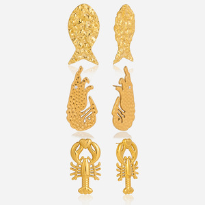 <b>Stud</b> Earrings Animal Shape <b>Titanium</b> Steel Golden Fish Lobster Design Fashion Jewelry For Women Beach Holiday Style - Product Image 1
