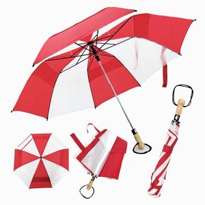 Paraguas de Golf de Doble Capa de Poliéster Resistente al Viento, Color Clásico, Apertura Automática, Cierre Manual, Mango de Madera, Logotipo Personalizado, Regalo Empresarial - Product Image 1
