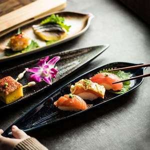 Platos de cerámica con forma de hoja de estilo japonés, juego de cena, plato de porcelana, platos de cargador, platos de Sushi, restaurante de gres salmón - Product Image 4