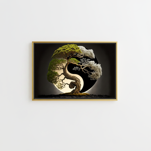 Elegant Yin Yang Tree <b>Canvas</b> Print: Japanese-Inspired Home Decor Art,GOLD <b>FRAMED</b> <b>CANVAS</b> - Product Image 2