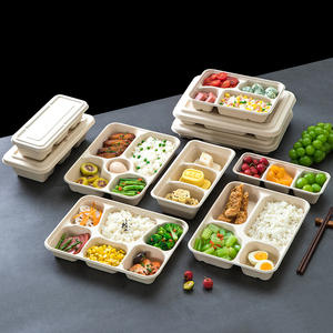 Plateau repas scolaire personnalisé en bagasse écologique, 3, 4, 5 ou 6 compartiments, 1000 ml, 1200 ml, assiettes jetables en papier de canne à sucre - Product Image 1