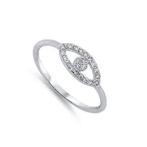 Elegant Hollow Big Eye Shape Ring Pave Setting Diamond CZ 925 Sterling Silver 18K Gold Eye Ring Jewelry