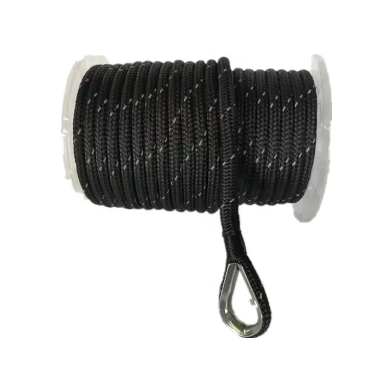 3/8 Inch X 50 Feet Double Braid Nylon Anchor Line with Stainless Steel Thimble and Plastic Chuck