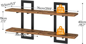 מדפים צפים 15 אינץ' סט של 2 מדפים לקיר, מדפי אחסון תלויים דו-שכבתיים, מדפים תלויים לחדר אמבטיה - Product Image 2