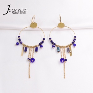 ต่างหูระย้ากลมคริสตัลสีแดงลูกปัดหินธรรมชาติ - Product Image 4