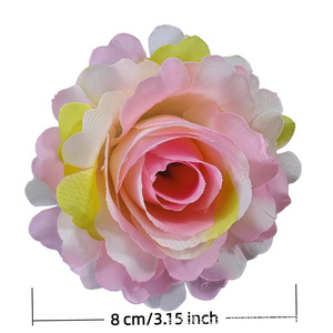 Fleur artificielle en rose 8 cm en plastique et tissu PU, dégradé rose, violet, jaune, pour accessoires de coiffure, chapeaux, chaussures, plage, photographie - Product Image 1