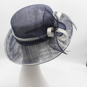 Chapeau bleu <span class=keywords><strong>marine</strong></span> à larges bords pour femmes, nouvelle collection de robes pour dames, chapeau à fleurs pour fête de mariage, Cloche - Product Image 2