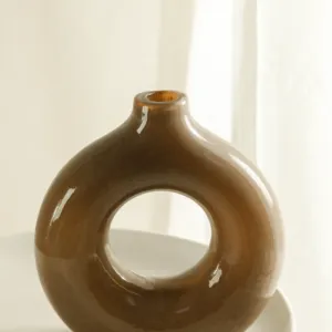 RYLAVA New Design Handmade Minimalist Colorful Circle Doughnut Hollow Vase For Home Decor