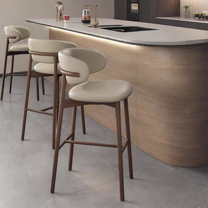 Bắc Âu tối giản mới chân cao ghế da nhân tạo xốp đệm nhà bếp đảo gỗ rắn thanh phân - Product Image 4