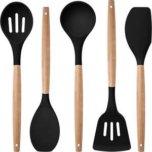 Ensemble de spatules en silicone antiadhésives, résistantes à la chaleur, ustensiles de cuisine en silicone avec manche en bois - Product Image 1
