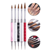 Pinceau à ongles double embout en acrylique pur Kolinsky avec manche métallique multicolore et stylo à points pour nail art – Personnalisation du logo disponible