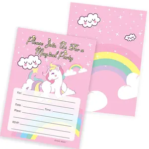 Tarjetas de invitación de cumpleaños de unicornio, sobres, suministros para fiestas, diseño de tarjeta de boda de papel para Baby Shower, evento de Fiesta infantil