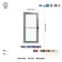 Porte en verre coupe-feu à cadre en acier, pleine vision, à simple battant, avec barre de secours pour sortie d'urgence, pour intérieur et vitrine commerciale