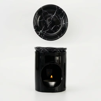 Diffuseur de Cire Minimaliste en Céramique Effet Marbre Noir - Brûleur d'Huile à Bougie Chaude Élégant à Texture de Pierre pour Décoration Intérieure et Aromathérapie Spa