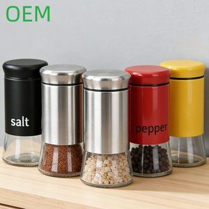 Pot à épices en verre et acier inoxydable multicolore avec compartiments séparés |   Échantillon gratuit pour les fêtes de cuisine, commande en gros, logo personnalisé - Product Image 1