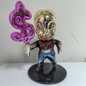 Escultura de colores cromados de resina de alta calidad, estatuas de la serie de arte <span class=keywords><strong>Monopoly</strong></span>, Niño de dibujos animados <span class=keywords><strong>Alec</strong></span> con letrero de dinero para galería de artes - Product Image 2