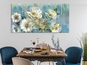Quadro su Tela con Fiori di Magnolia Bianchi, Stampa UV a 12 Colori, Arte Moderna <span class=keywords><strong>Turchese</strong></span>, Decorazione Murale Originale per Bagno, Camera da Letto, Sala da Pranzo - Product Image 4