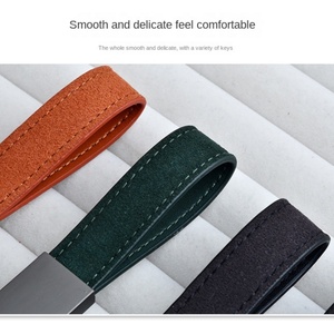 Luxury High-End PU Leather Car <b>Keychain</b> <b>Personalized</b> Couple Key Ring Lanyard Silk Screen Printed Laser Logo Durable Metal - Product Image 6