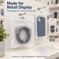 Emballage personnalisé pour téléphone portable OEM, pochette transparente auto-adhésive pour accessoires de téléphone, sac à fermeture éclair avec poignée