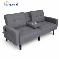 Konvertierbares Zweisitzer-Schlafsofa mit herunterklappbarer Konsole, USB-Ladeanschluss, zwei Getränkehaltern und Seitentasche für Wohnzimmer und Schlafzimmer