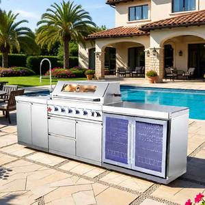 Ensemble BBQ mobile en acier inoxydable, petit îlot métallique, cuisines d'extérieur modulaires résistantes à l'eau - Product Image 1