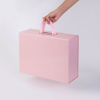Boîte pliante magnétique rigide rose personnalisée avec logo, pour vêtements, sous-vêtements, chaussures, emballage d'expédition, boîte cadeau avec poignée en ruban